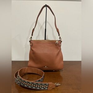 Spartina Pebbled Leather Shoulder and Embroidered Crossbody Strap in Cognac